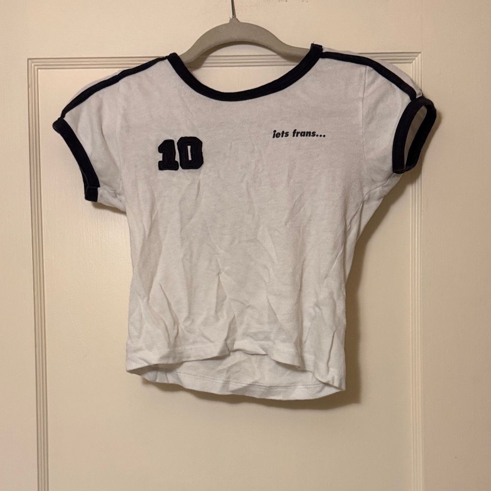 Urban Outfitters White & Navy Ringer Crop Tee